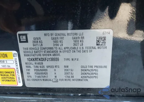 2015 GMC Acadia Denali from USA, damaged, VIN 1GKKRTKD6FJ138939